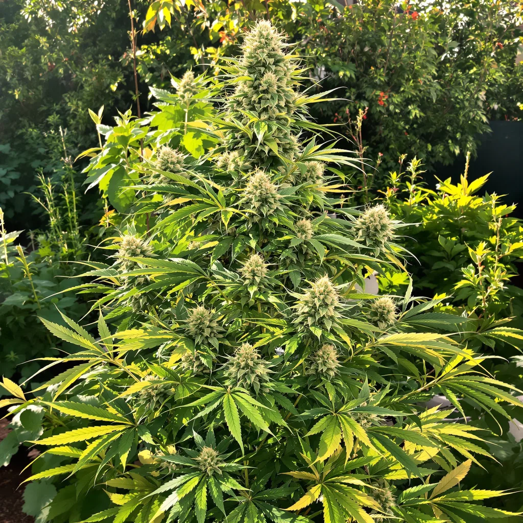 $100 OG 50% indica / 50% sativa — flor con tricomas visibles