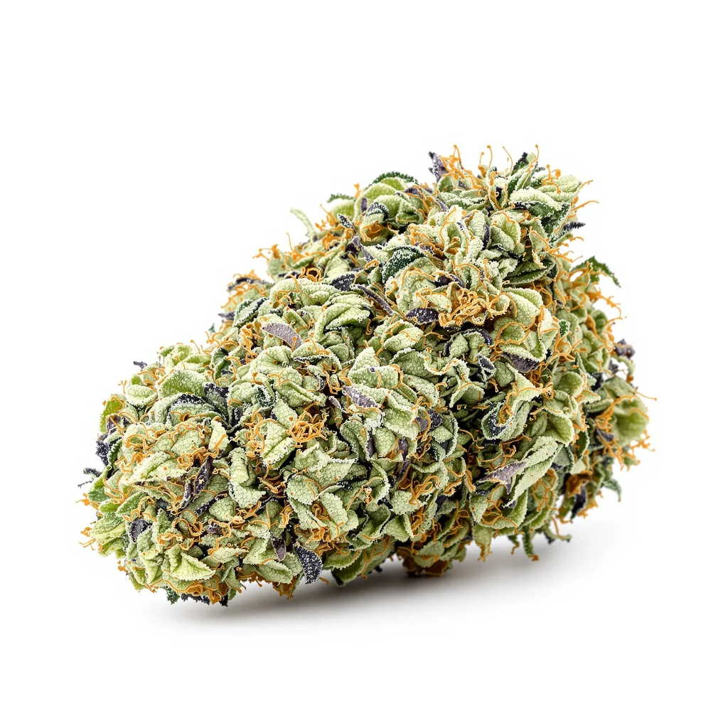 13 Dawgs 38% indica / 62% sativa — flor con tricomas visibles