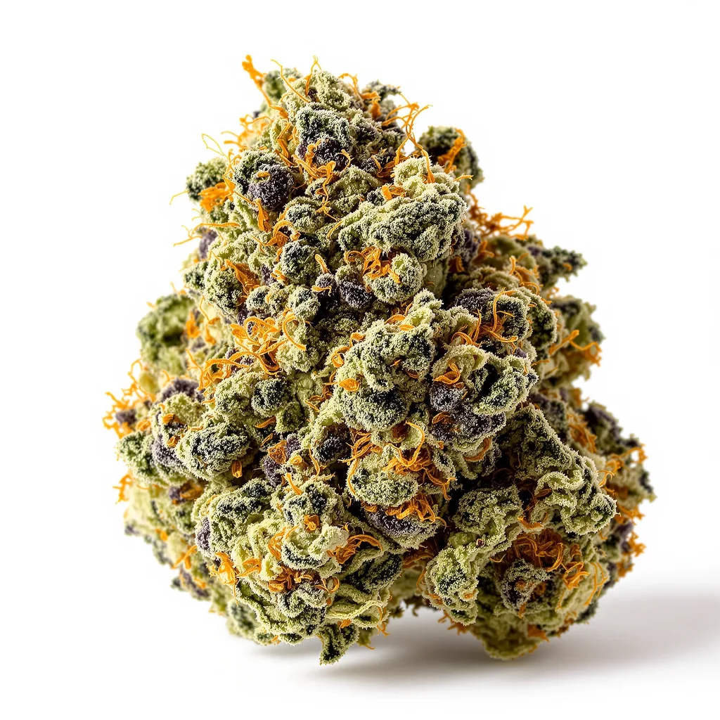 24k Gold 43% indica / 57% sativa — flor con tricomas visibles