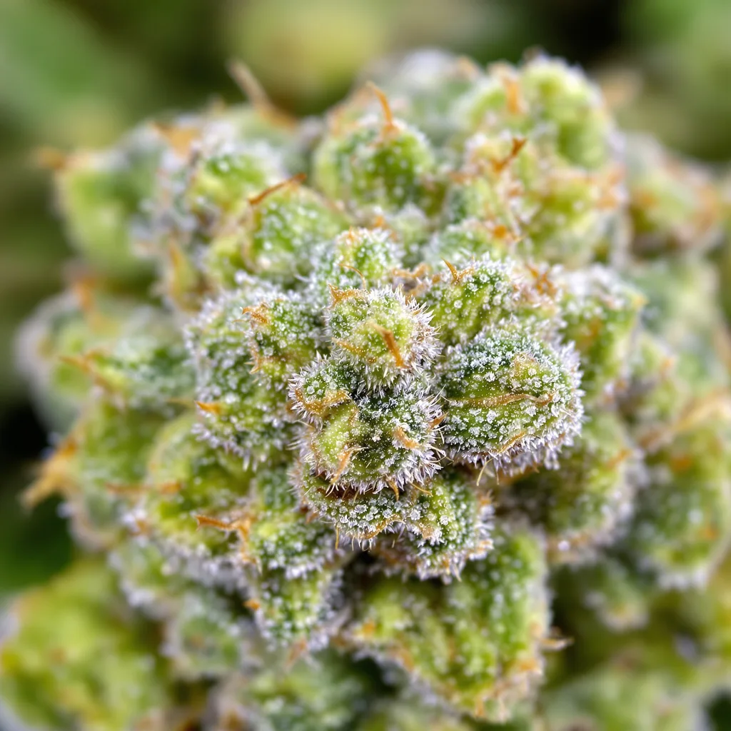 Primer plano de cogollo de cannabis 3 Kings mostrando estructura aireada verde lima