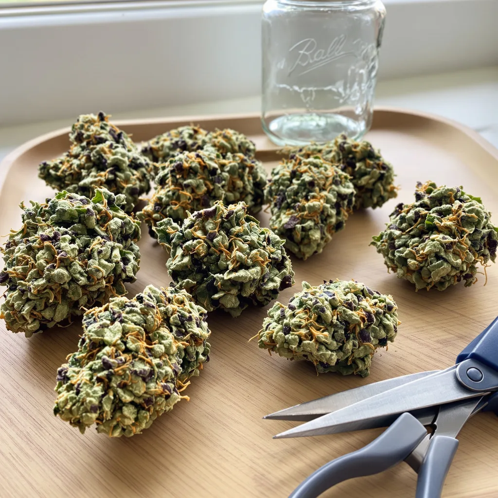303 OG 58% indica / 42% sativa — flor con tricomas visibles