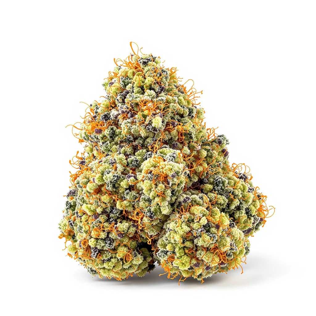 303 OG 58% indica / 42% sativa — flor con tricomas visibles