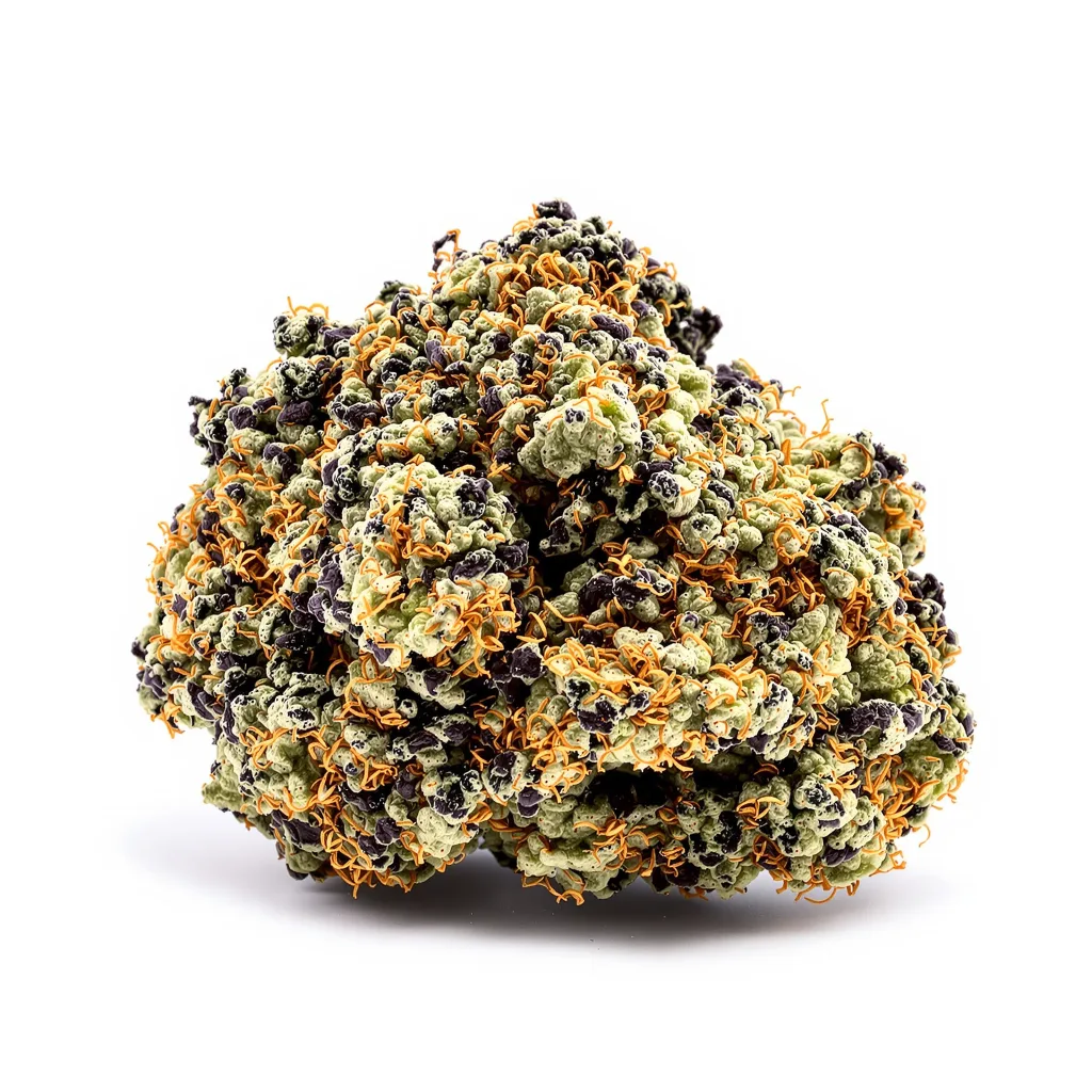 3X Crazy 82% indica / 18% sativa — flor con tricomas visibles