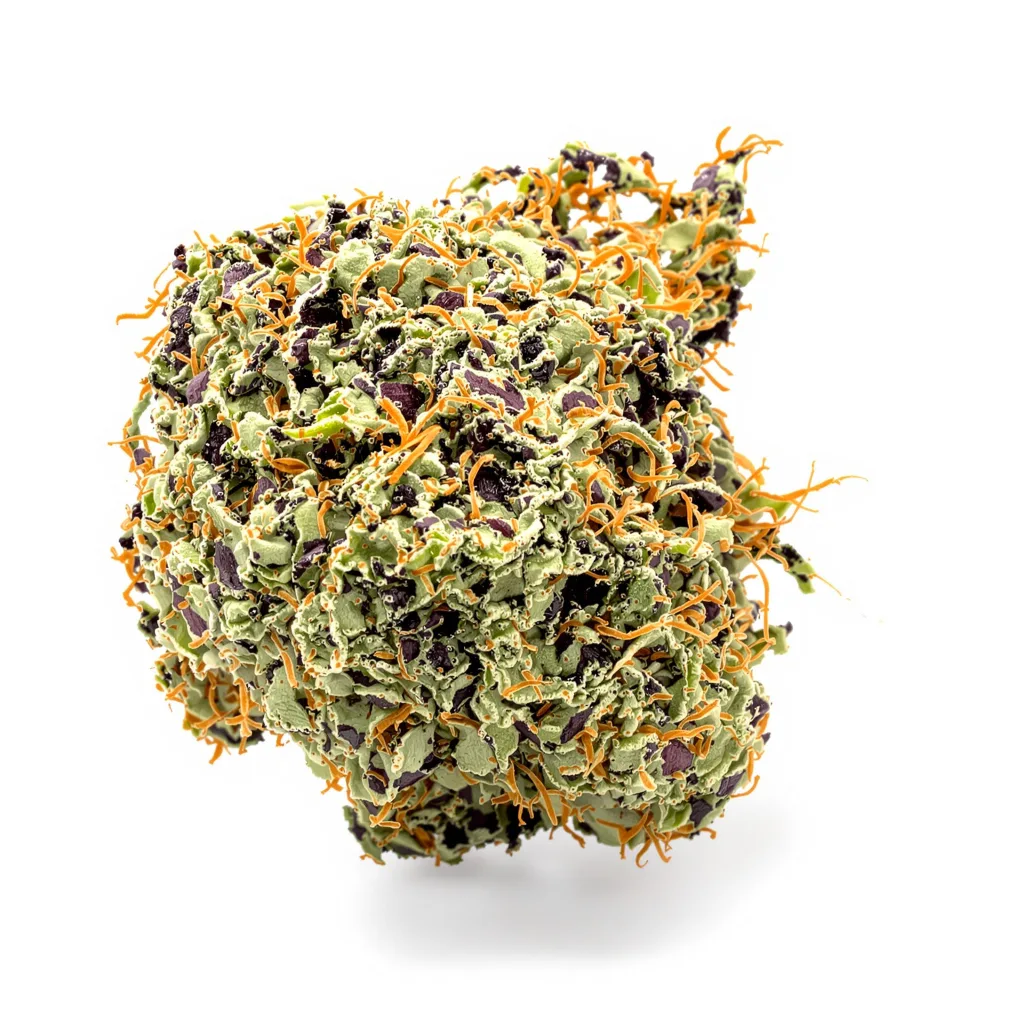 41 Cherries 69% indica / 31% sativa — flor con tricomas visibles