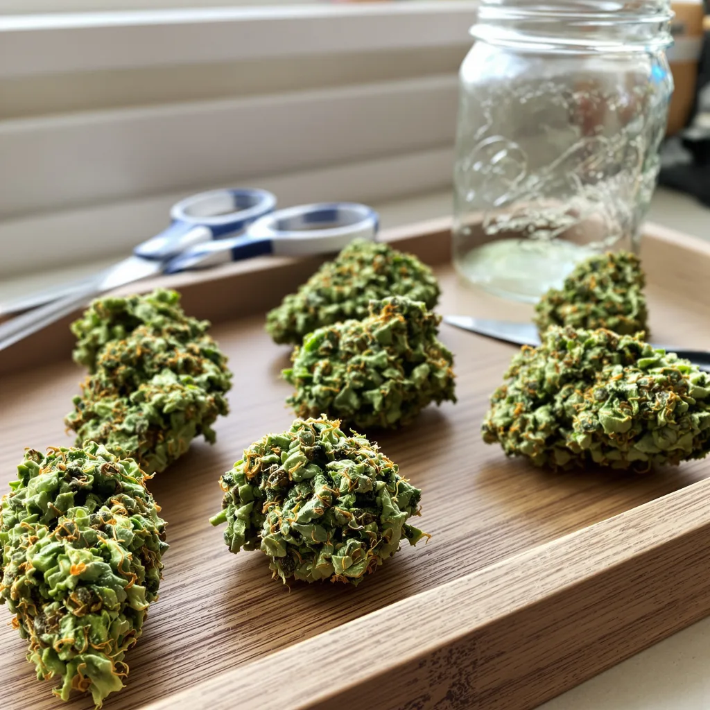 5 Alive 18% indica / 82% sativa — flor con tricomas visibles