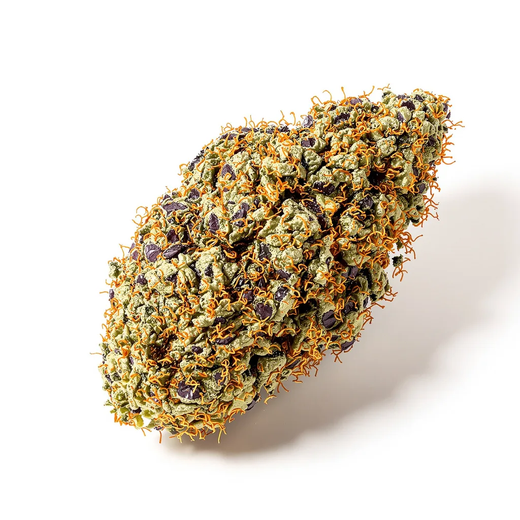 8 Ball Kush 86% indica / 14% sativa — flor con tricomas visibles