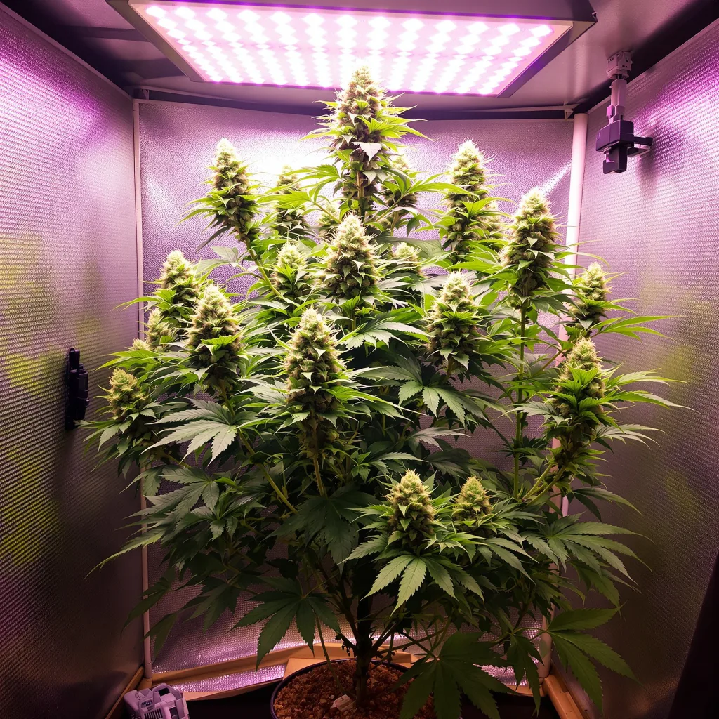 Planta de cannabis 98 Aloha White Widow en fase de floración — 120-180 cm feminizada