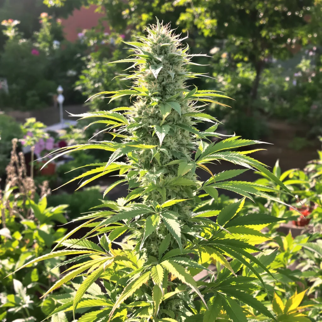 98 Aloha White Widow 59% indica / 41% sativa — flor con tricomas visibles