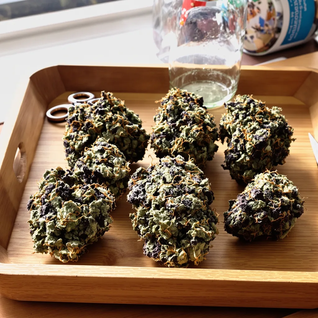 A-10 70% indica / 20% sativa — flor con tricomas visibles