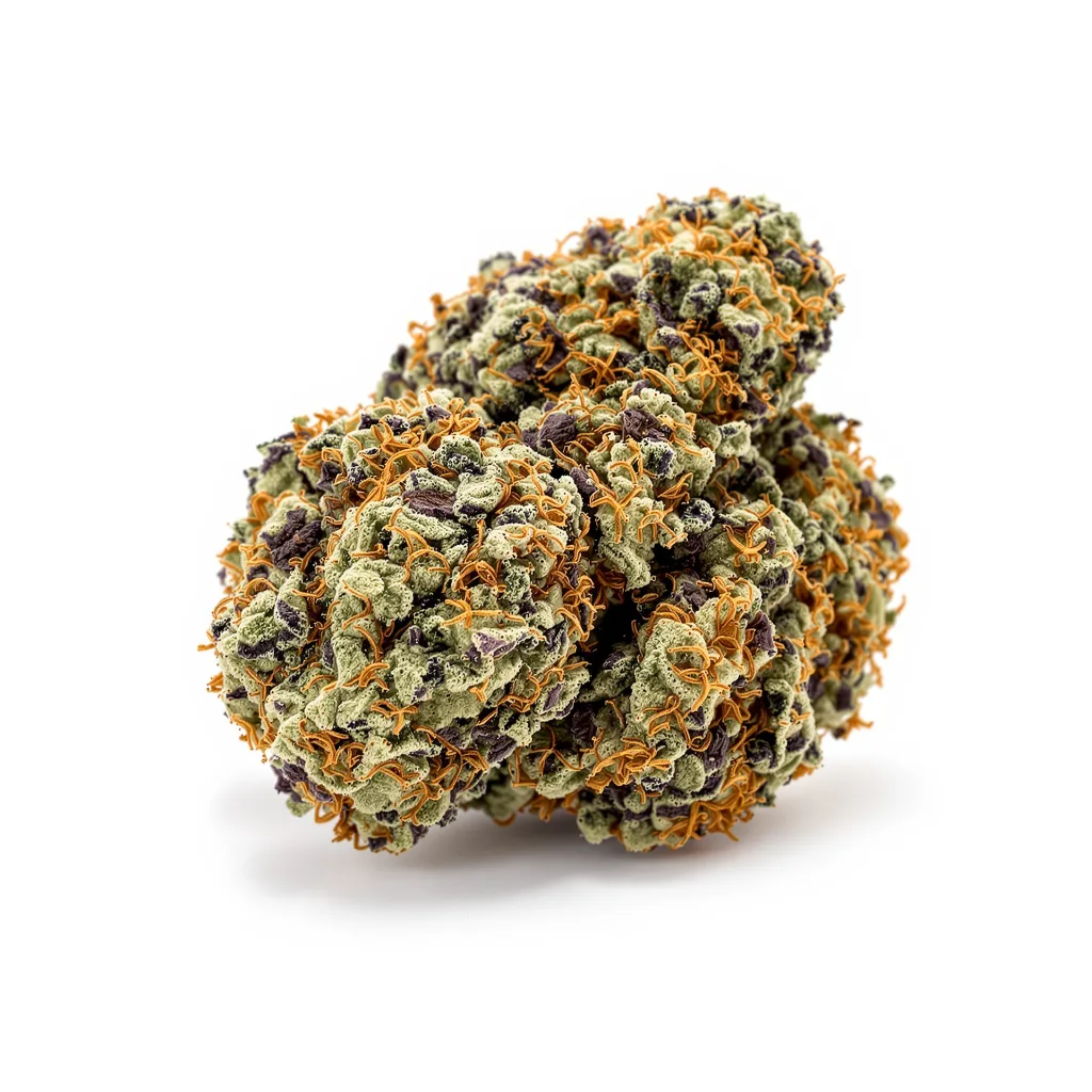 A-10 70% indica / 20% sativa — flor con tricomas visibles