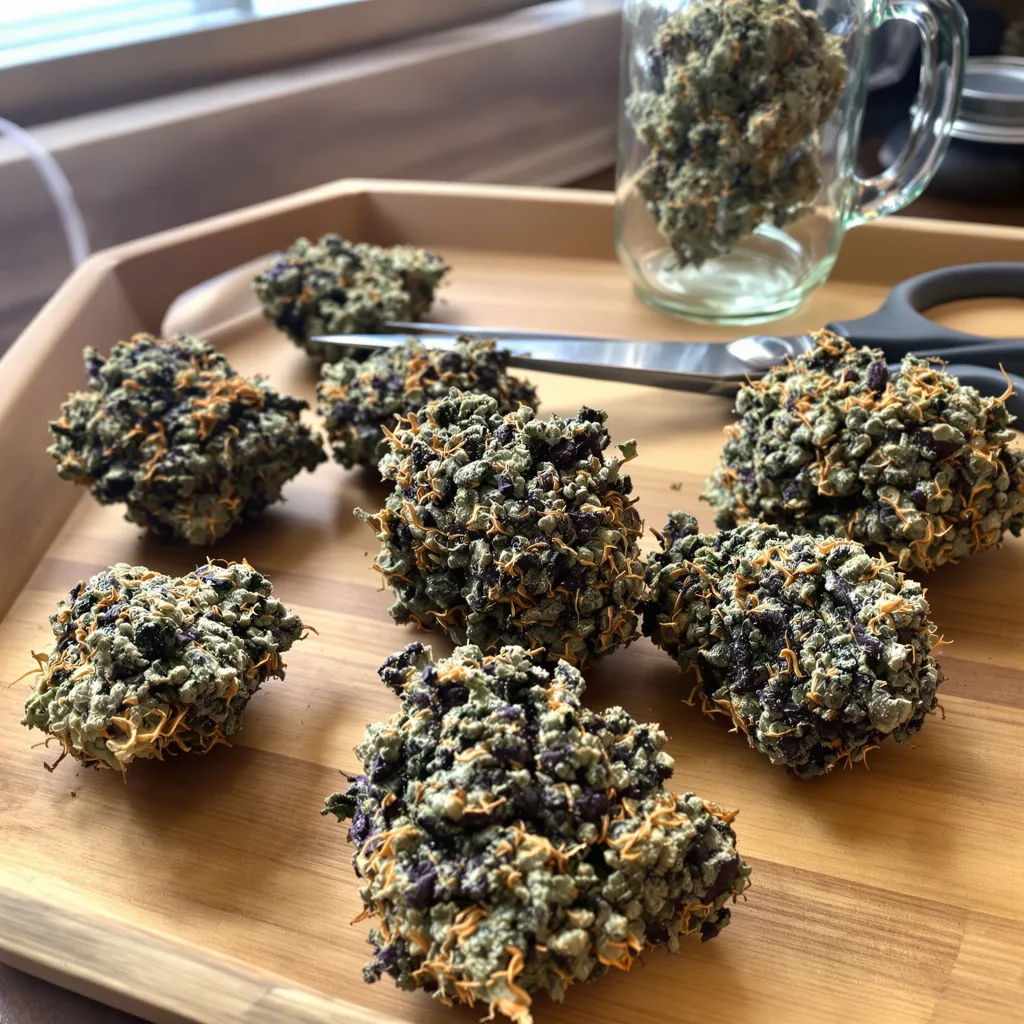 A-Train 79% indica / 21% sativa — flor con tricomas visibles