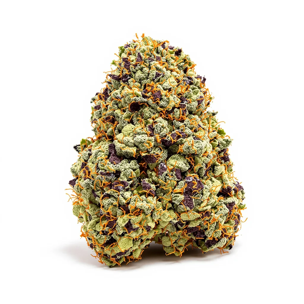 A-Train 79% indica / 21% sativa — flor con tricomas visibles
