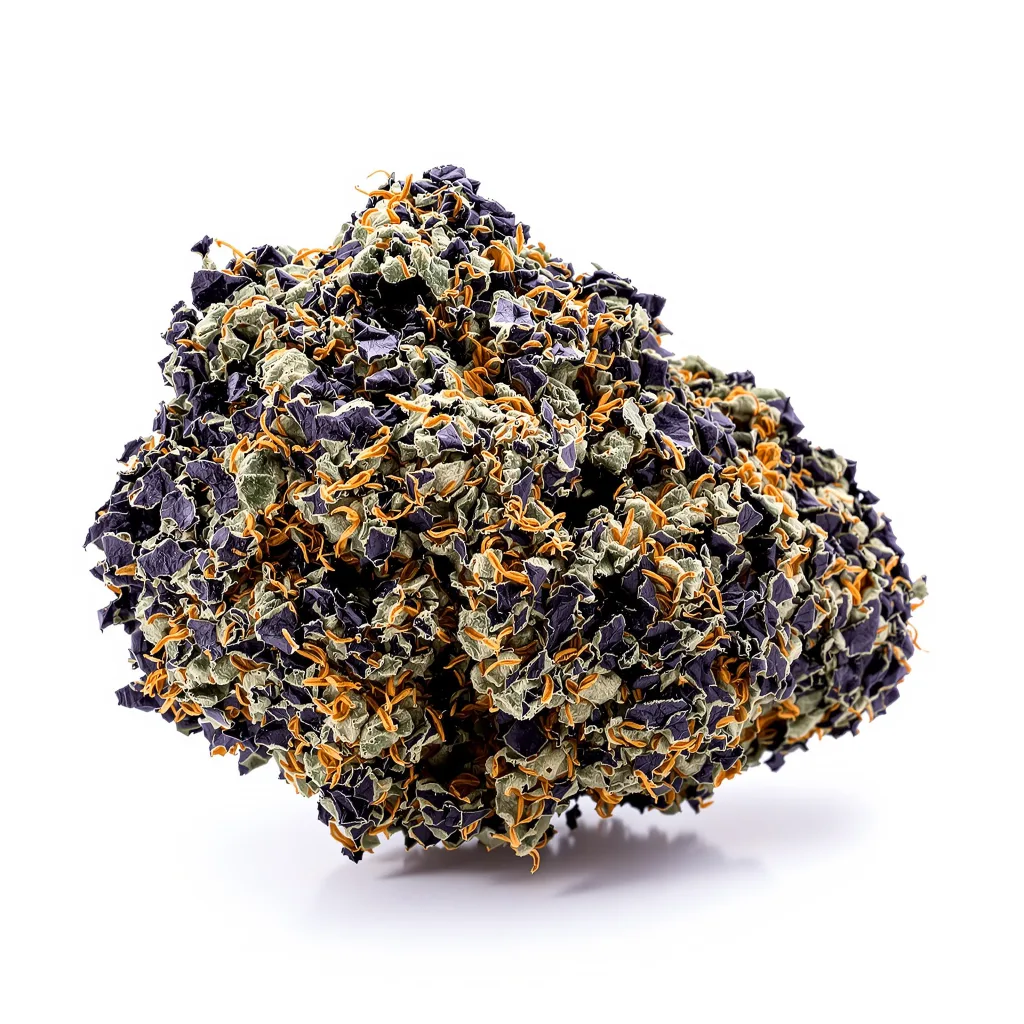 Abusive OG 85% indica / 15% sativa — flor con tricomas visibles