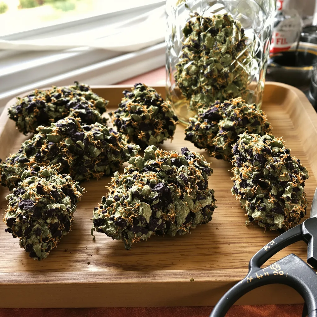 Abusive OG 85% indica / 15% sativa — flor con tricomas visibles