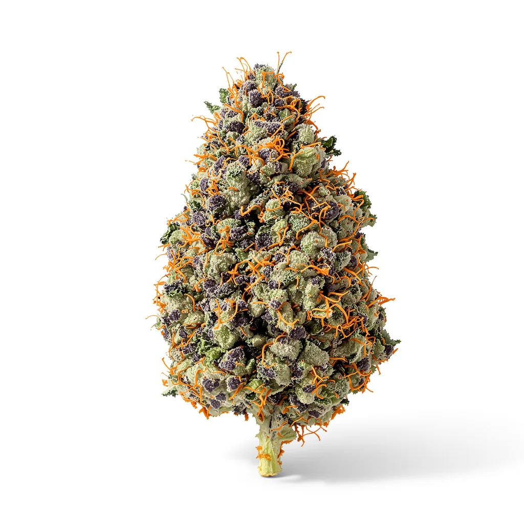Abusive OG 85% indica / 15% sativa — flor con tricomas visibles