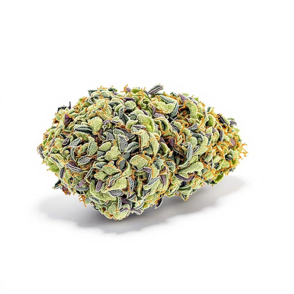 Adios 58% indica / 42% sativa — flor con tricomas visibles