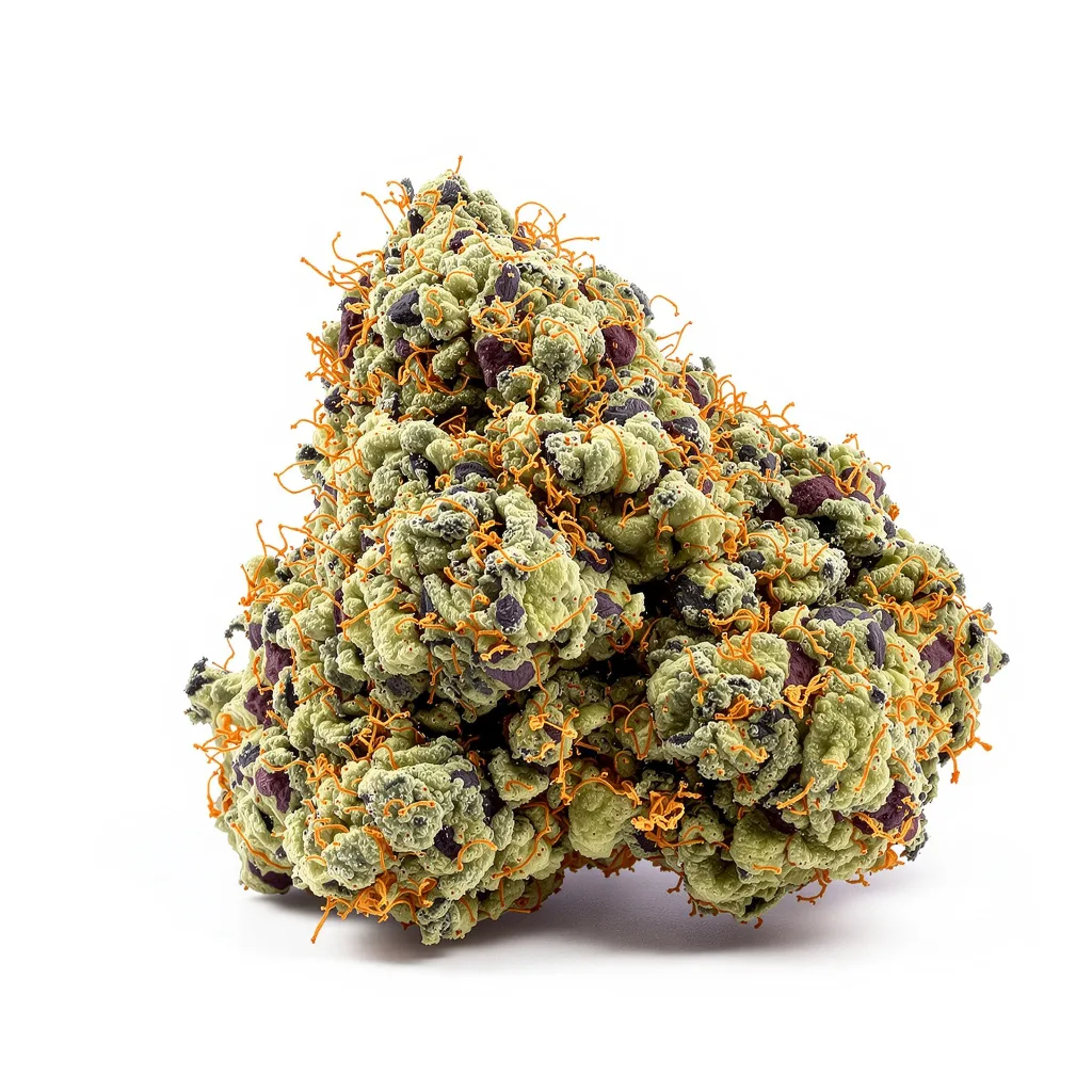 Afghan 70% indica / 30% sativa — flor con tricomas visibles