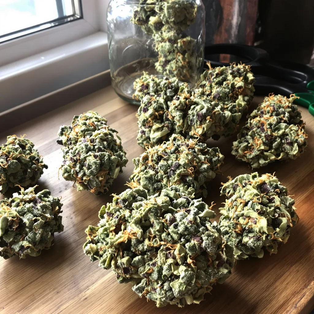 Afghan Big Bud 56% indica / 44% sativa — flor con tricomas visibles