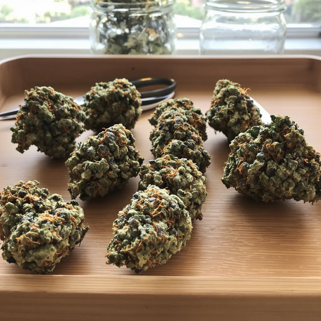 Afghan Hawaiian 68% indica / 32% sativa — flor con tricomas visibles