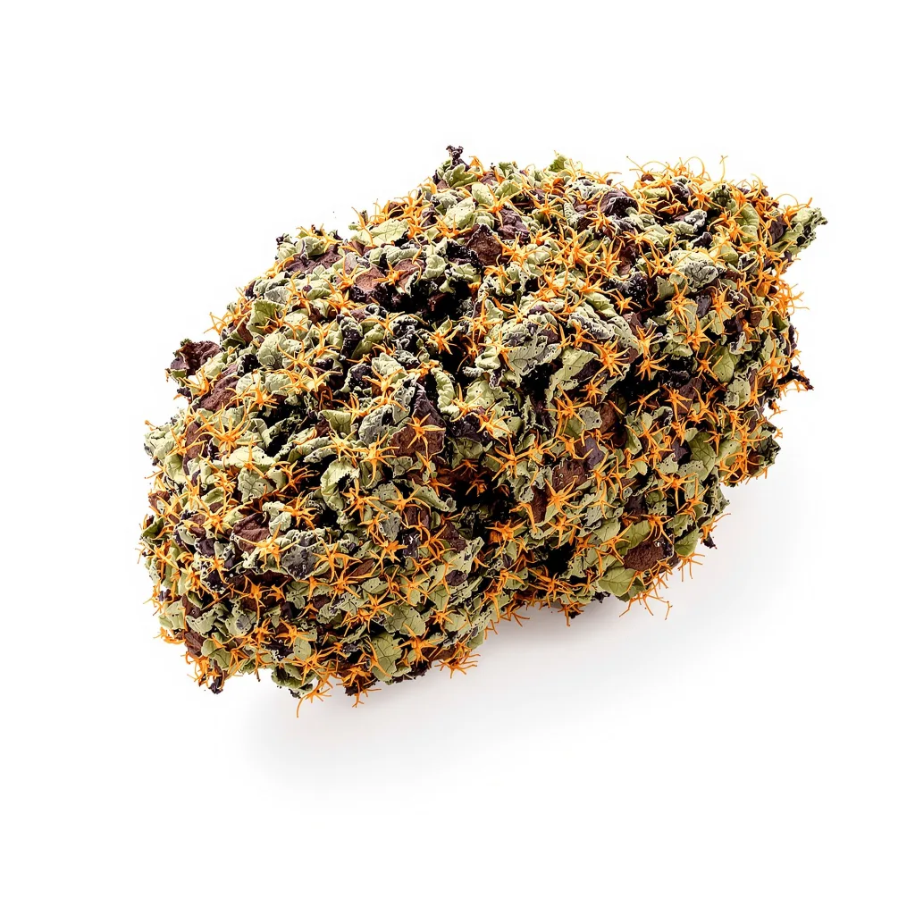 Afghan Hawaiian 68% indica / 32% sativa — flor con tricomas visibles