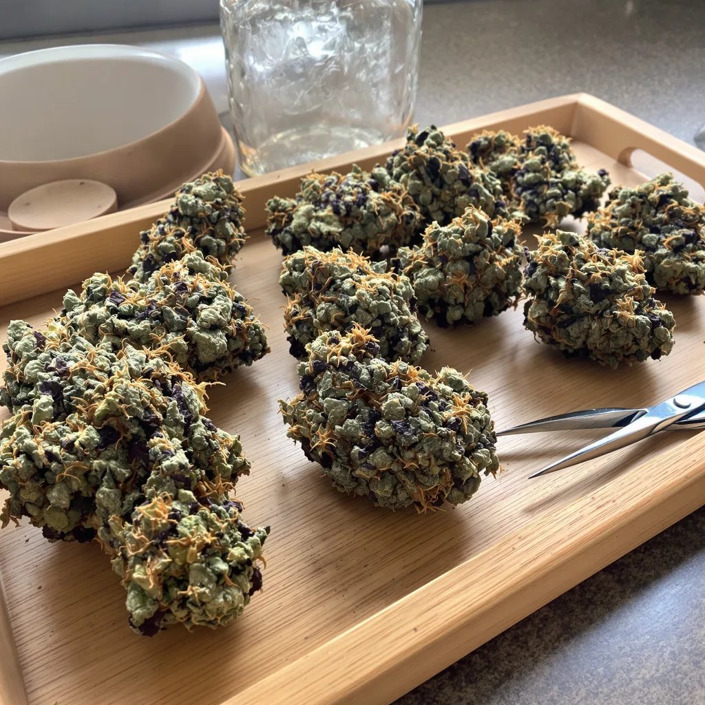 Afghan Hawaiian 68% indica / 32% sativa — flor con tricomas visibles