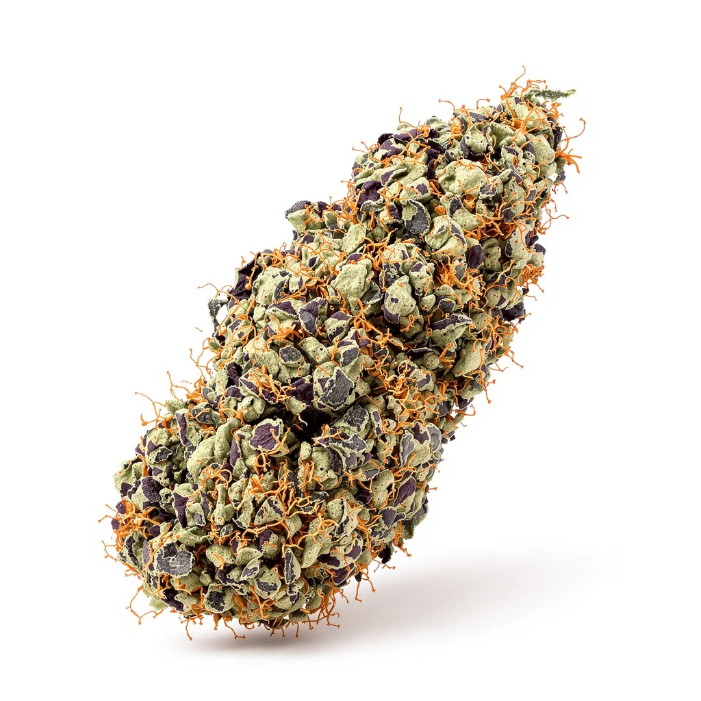 Afghan Hawaiian 68% indica / 32% sativa — flor con tricomas visibles
