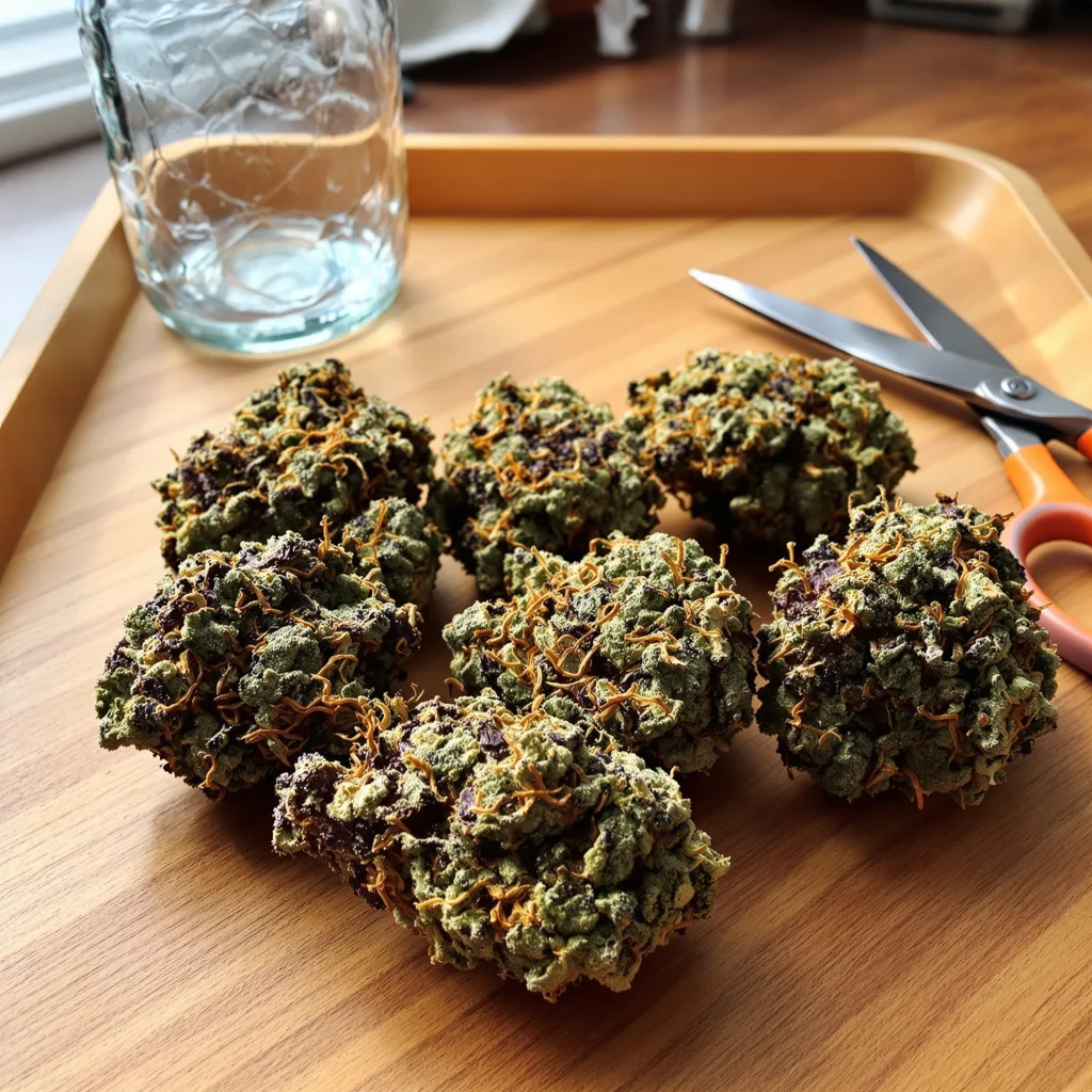 Afghan Kush 67% indica / 33% sativa — flor con tricomas visibles
