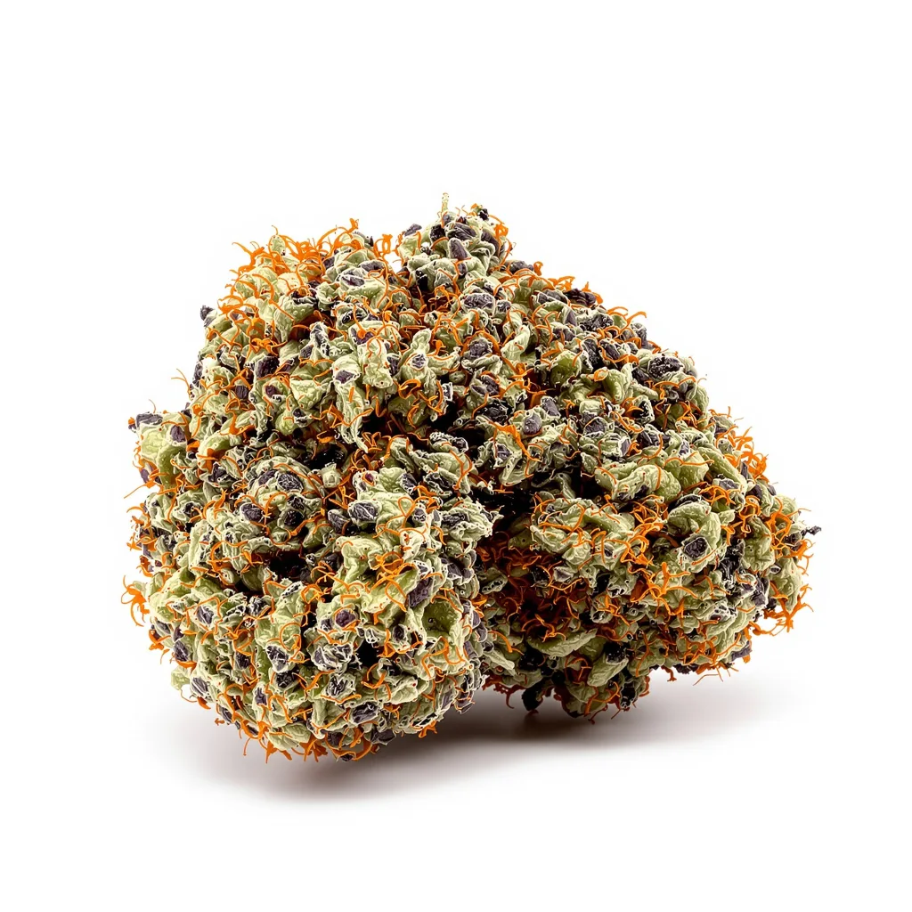 Afghan Skunk 69% indica / 31% sativa — flor con tricomas visibles