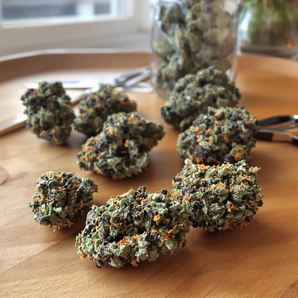 Afghan Skunk 69% indica / 31% sativa — flor con tricomas visibles