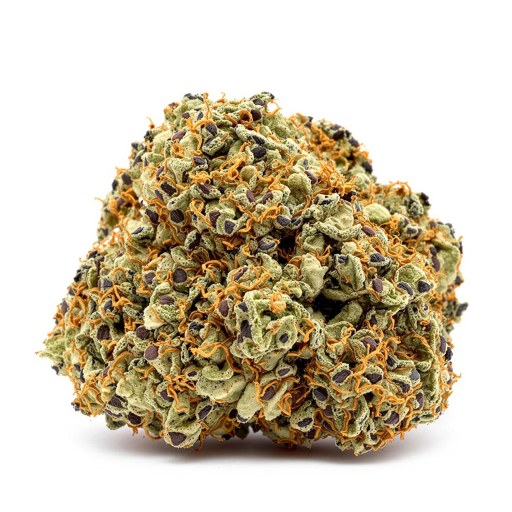 Afghan Skunk 69% indica / 31% sativa — flor con tricomas visibles