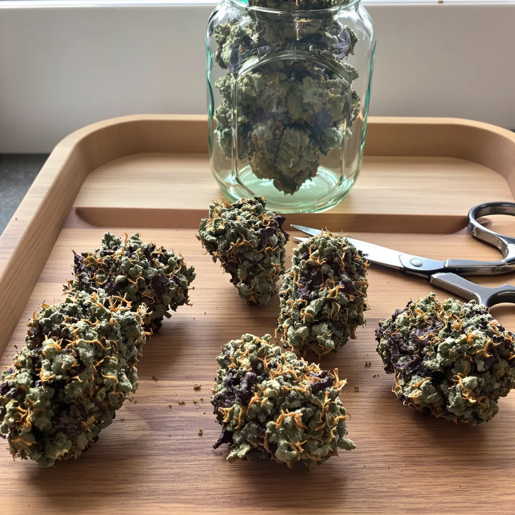 Afghani Bullrider 70% indica / 30% sativa — flor con tricomas visibles