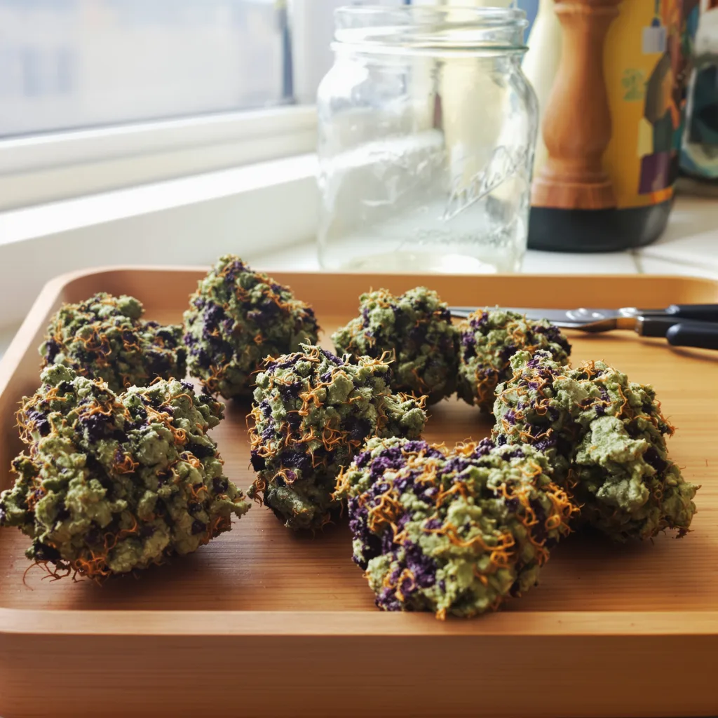 Afgoo 75% indica / 25% sativa — flor con tricomas visibles