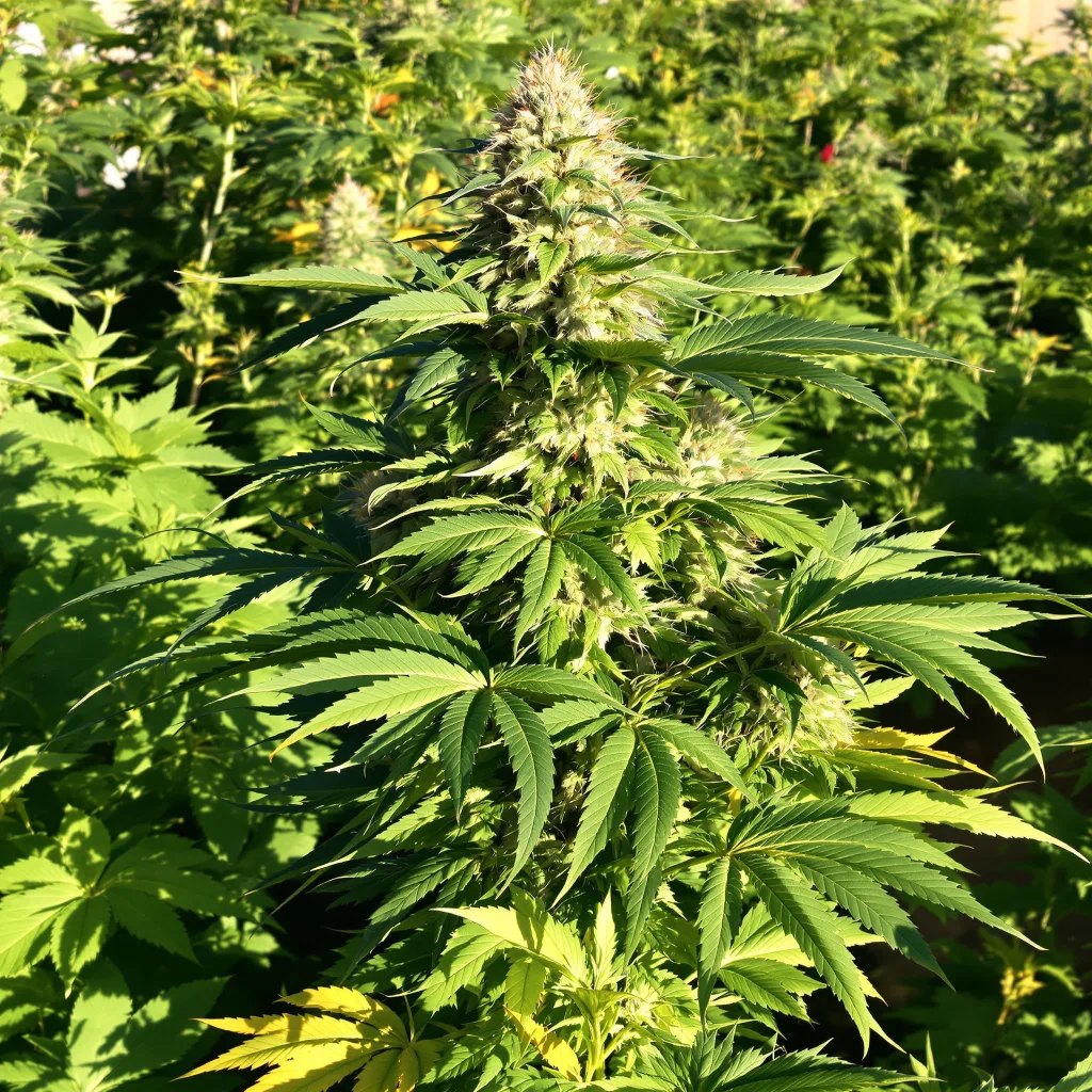 Afgoo 75% indica / 25% sativa — flor con tricomas visibles