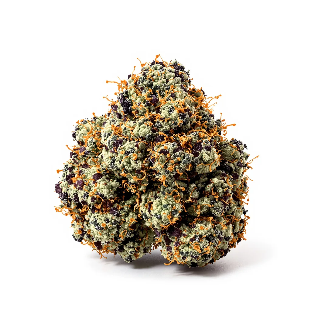Afgooey 65% indica / 35% sativa — flor con tricomas visibles