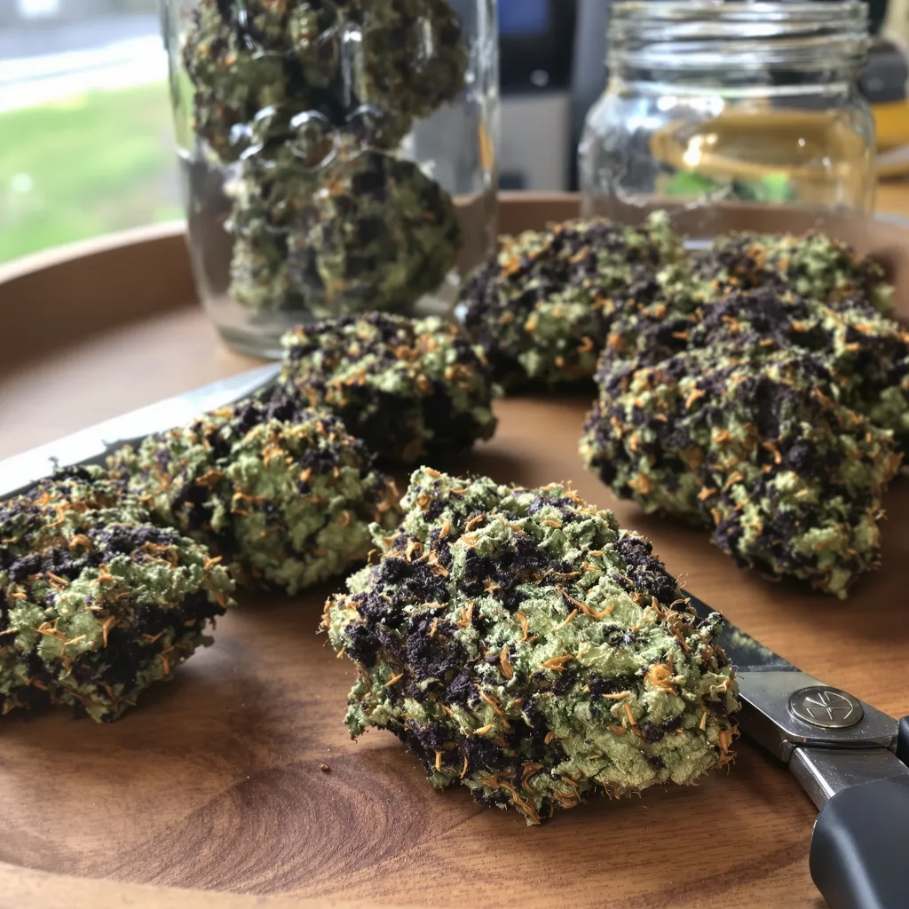 Afgooey 65% indica / 35% sativa — flor con tricomas visibles