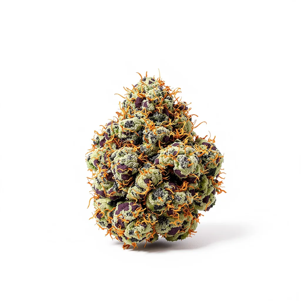 Afgooey 65% indica / 35% sativa — flor con tricomas visibles