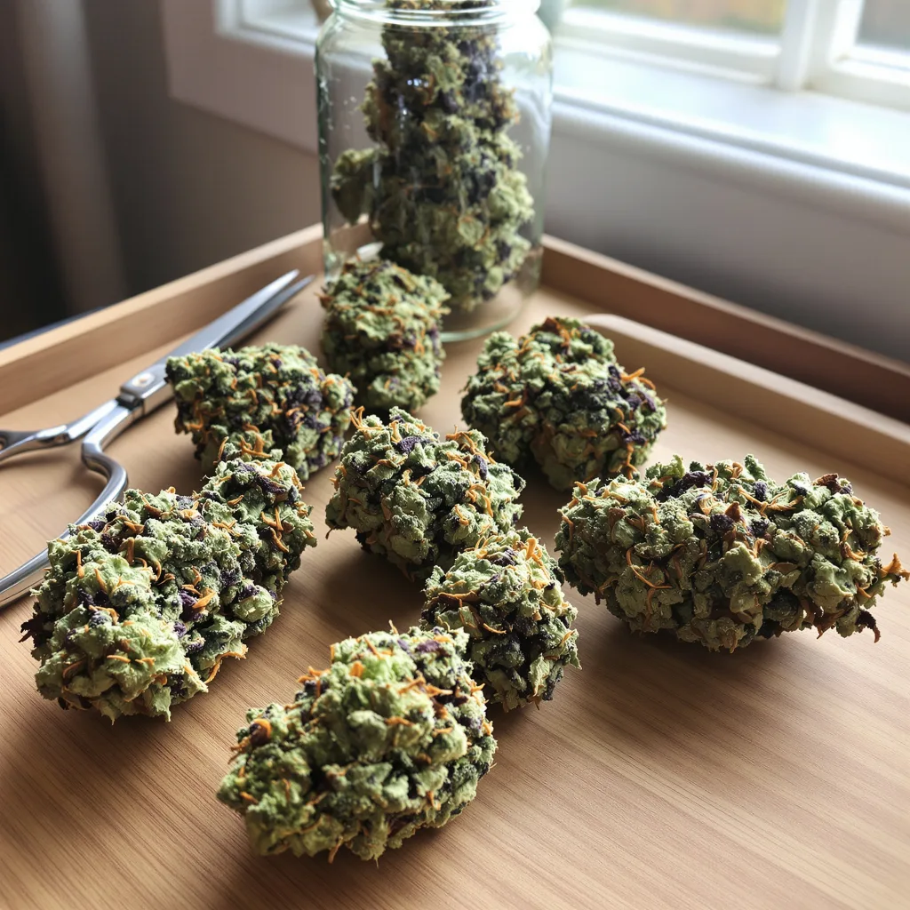 Afwreck 55% indica / 45% sativa — flor con tricomas visibles