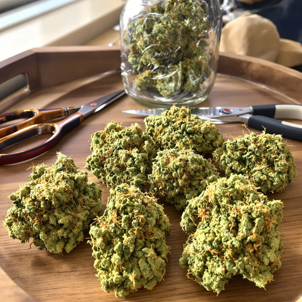 Agent Tangie 11% indica / 89% sativa — flor con tricomas visibles