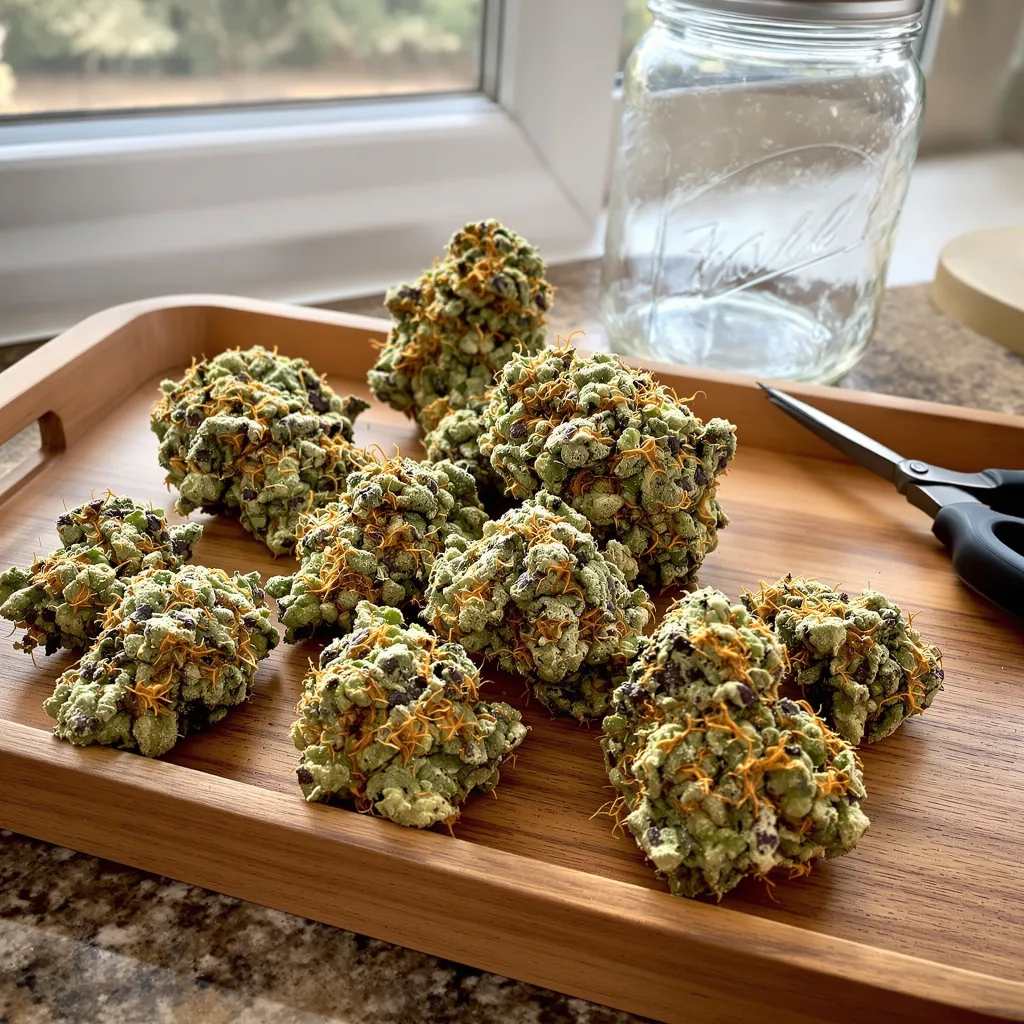 AK-47 48% indica / 52% sativa — flor con tricomas visibles