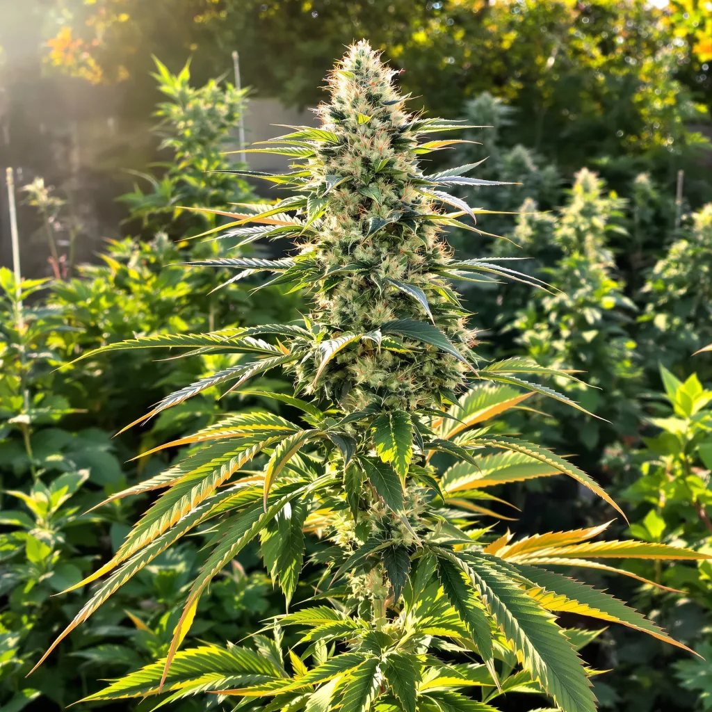 AK-47 48% indica / 52% sativa — flor con tricomas visibles