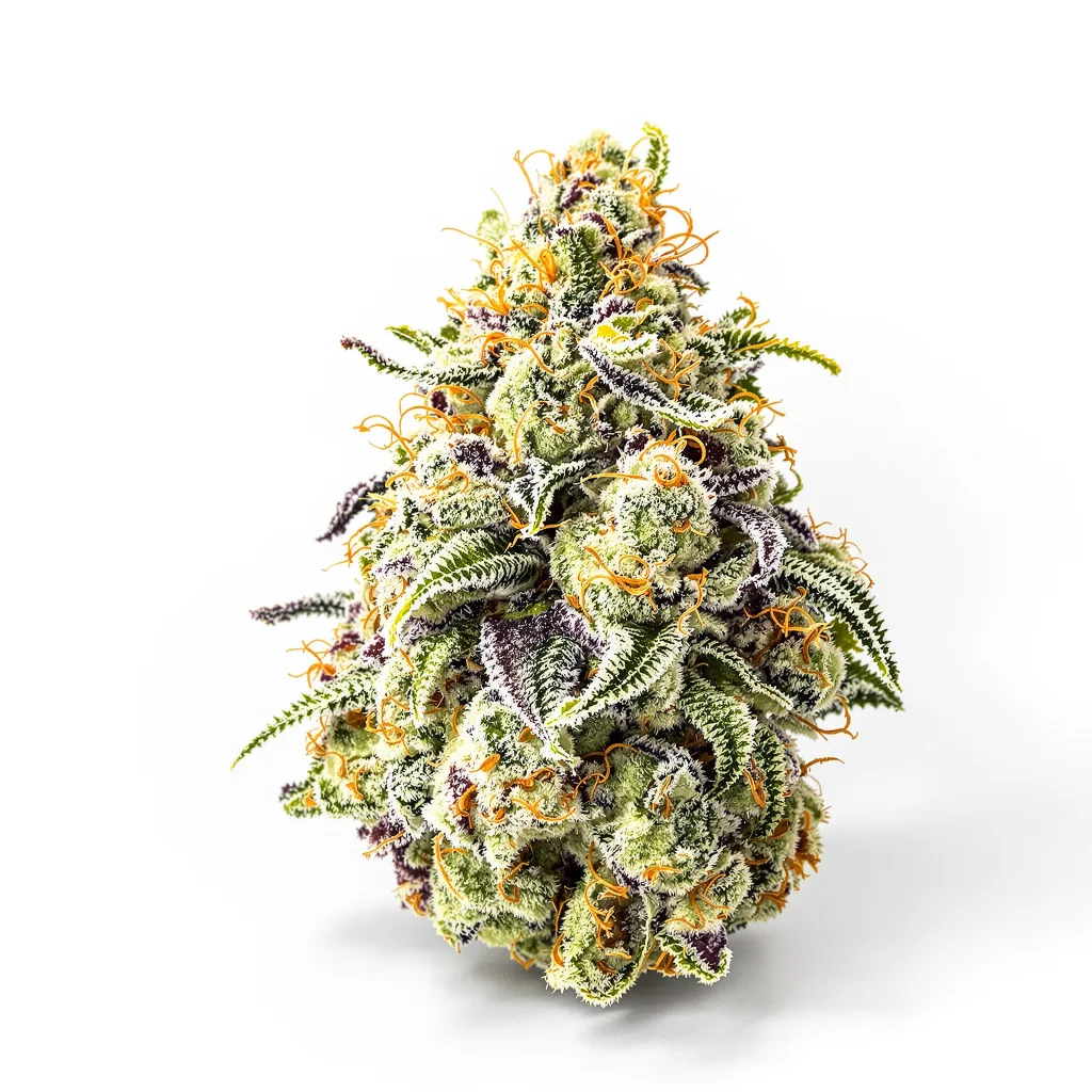 AK-47 48% indica / 52% sativa — flor con tricomas visibles