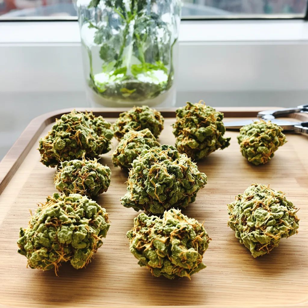 Alaskan Ice 6% indica / 94% sativa — flor con tricomas visibles