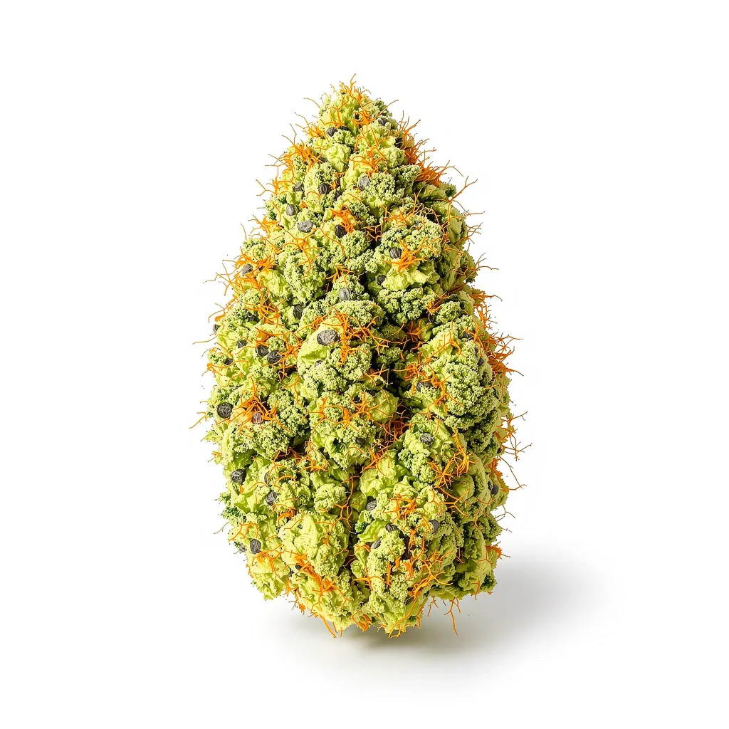 Alaskan Thunder Fuck 24% indica / 76% sativa — flor con tricomas visibles