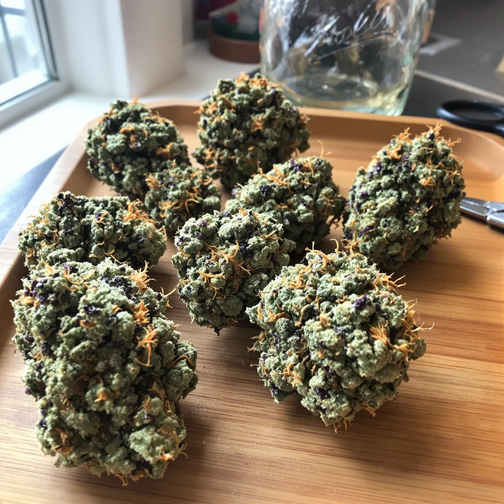Alchemy 59% indica / 41% sativa — flor con tricomas visibles