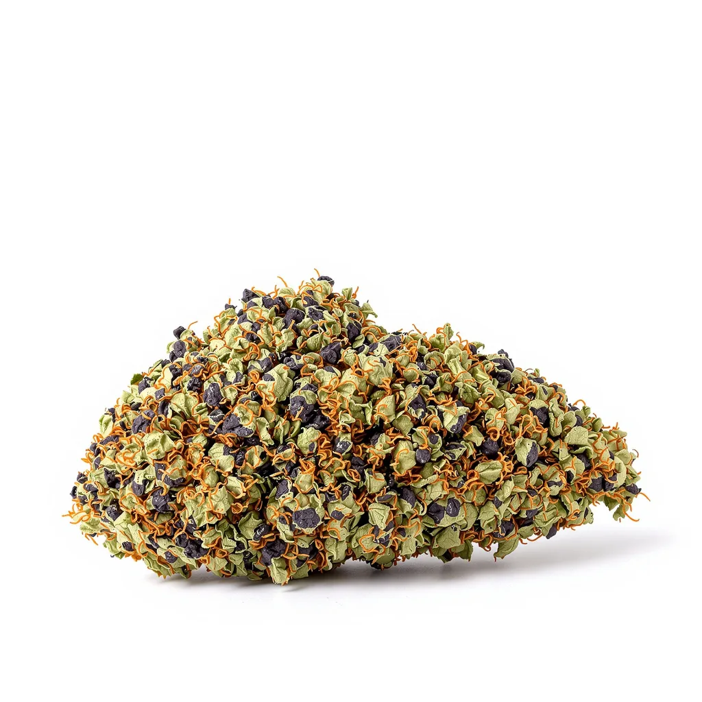 Alien Bubba 79% indica / 21% sativa — flor con tricomas visibles