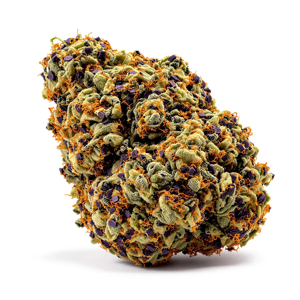 Alien Dawg 81% indica / 19% sativa — flor con tricomas visibles