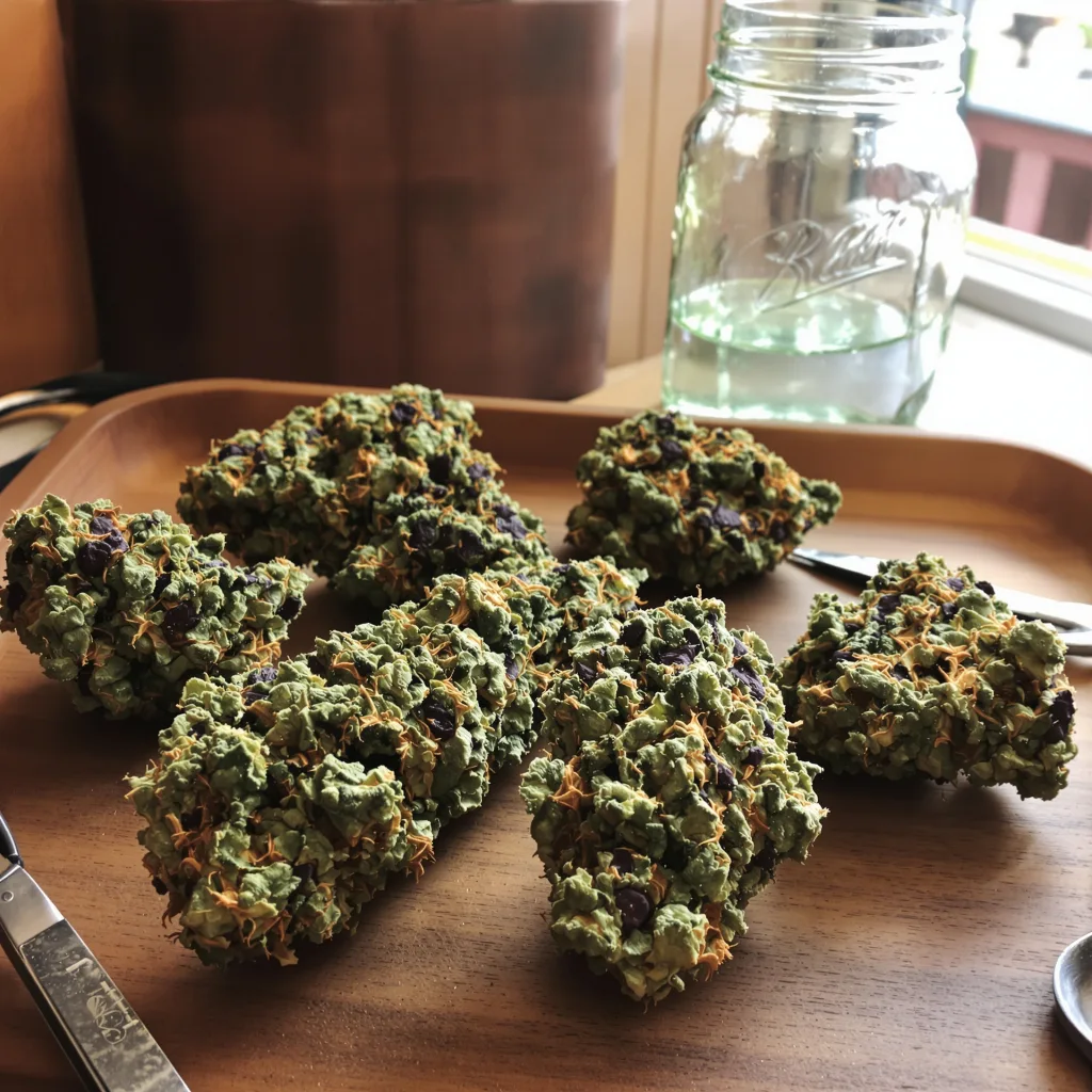 Alien Gorilla Glue 74% indica / 26% sativa — flor con tricomas visibles