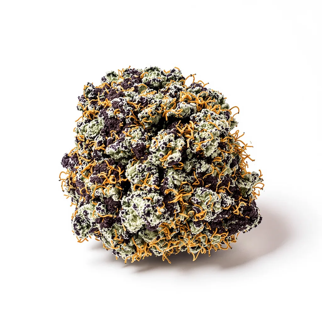 Alien Gorilla Glue 74% indica / 26% sativa — flor con tricomas visibles