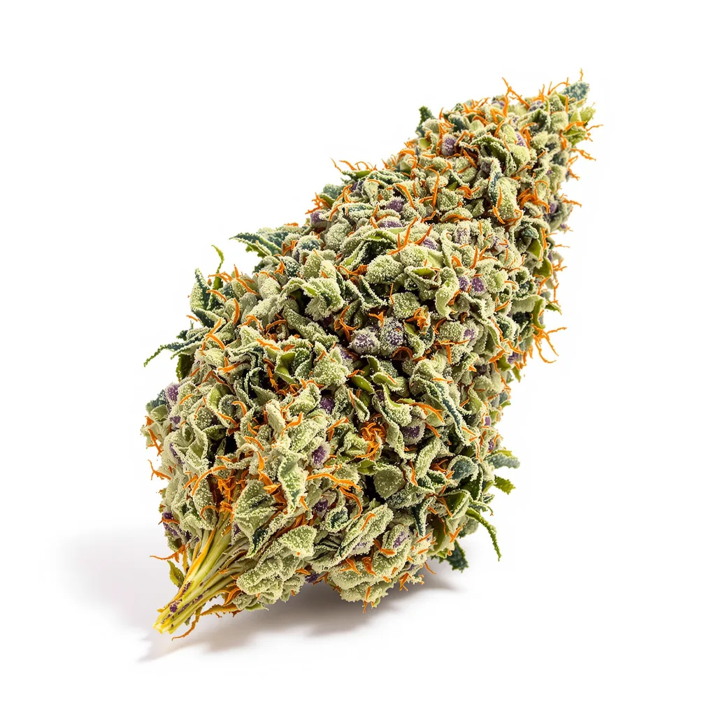 Alien Kush 52% indica / 48% sativa — flor con tricomas visibles