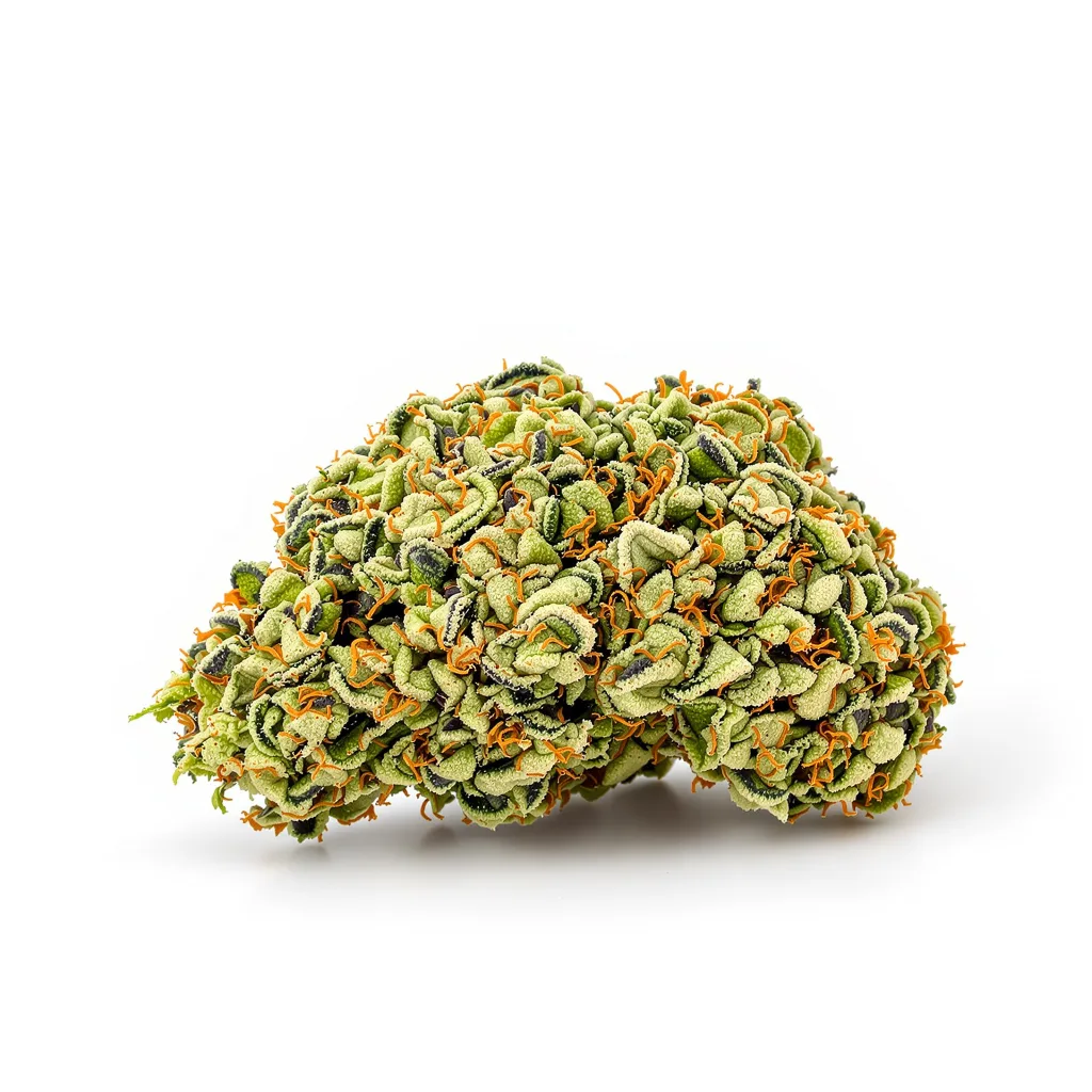 Alien Reunion 49% indica / 51% sativa — flor con tricomas visibles